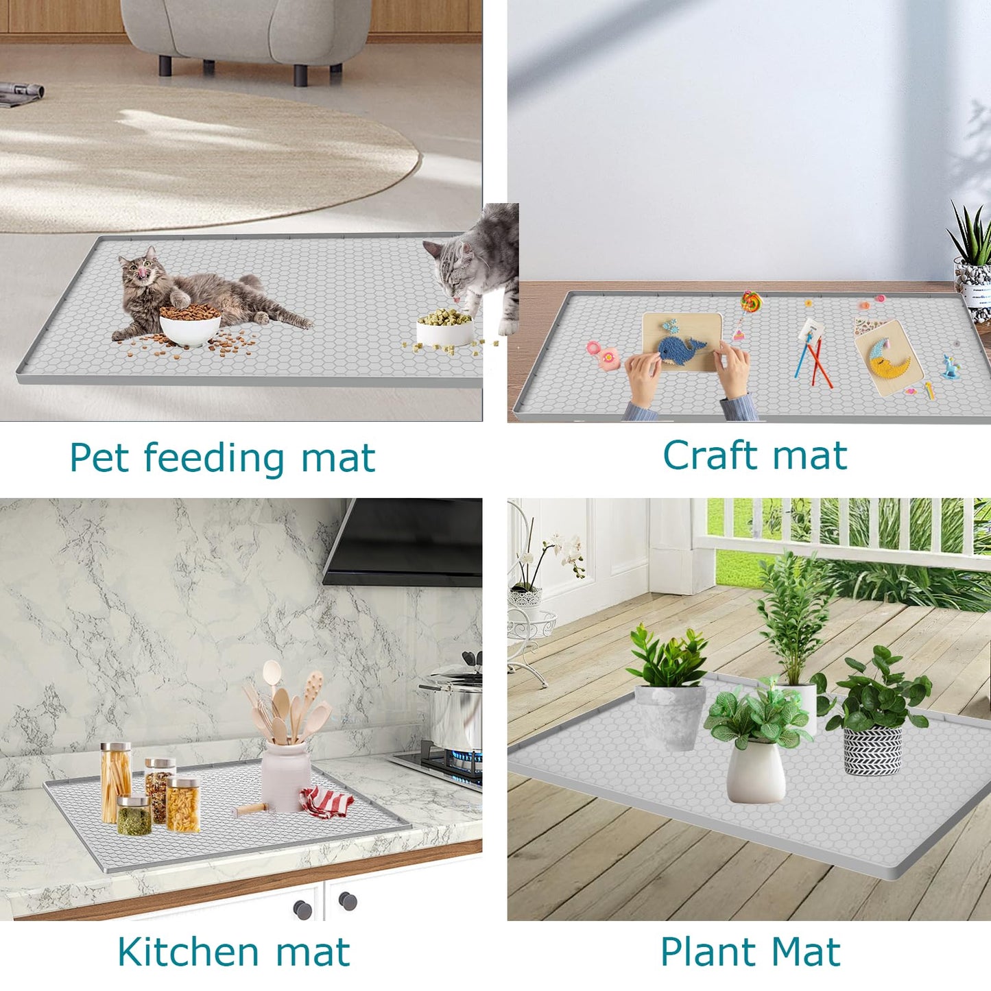 JSXZWOO Cat Litter Mat for Litter Box, Silicone Large Cat Litter Trapping Mat - 25x19 in, Waterproof & Non-Slip, Durable & Easy Clean, Light Grey