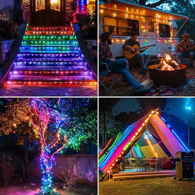 Solar Rope Lights Waterproof IP65 39FT 100LEDs 4 Pack Outdoor LED Outdoor Remote-Control Lights for Party Garden Yard Home Wedding Christmas Halloween Holiday Tree Decoration Lighting(Multi Color)