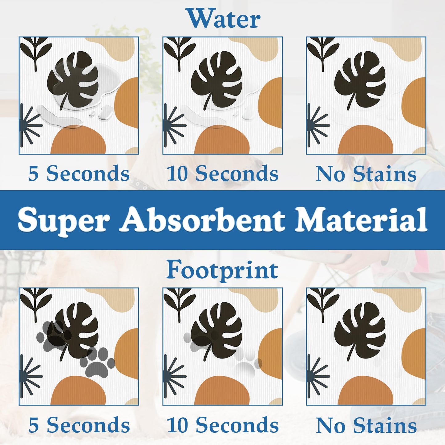 Boho Style Dog Food Mat–Absorbent Quick Dry Feeding Placemat for Food and Water Bowls, Non Slip Rubber Backing, Waterproof Pet Supplies for Mess-Free Eating 12"x20"