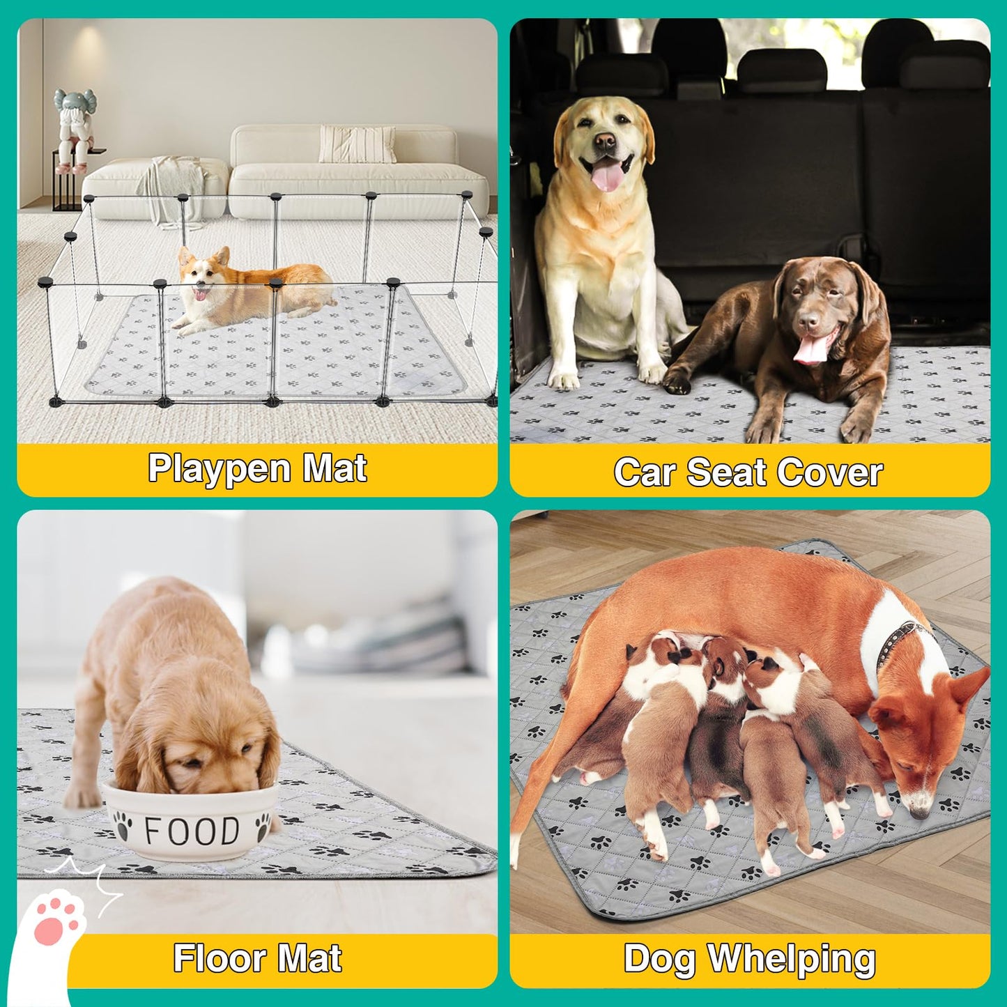 FURWEY 2 Pack Extra Large 72"X72" Washable Pee Pads for Dogs Super Absorbent Dog Training Pads Non-Slip Waterproof Pet Training Pads Mats Whelping Pads for Dogs Cats Puppy