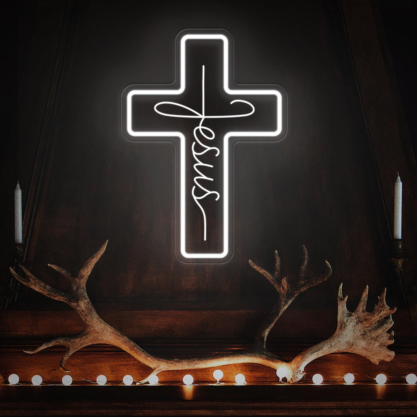 Jesus Cross Neon Signs, Dimmable LED Neon Lights for Wall Decor Bedroom Home Room Party Decor, Light Up Sign for Wedding Christmas Easter Celebrations New Year Gifts