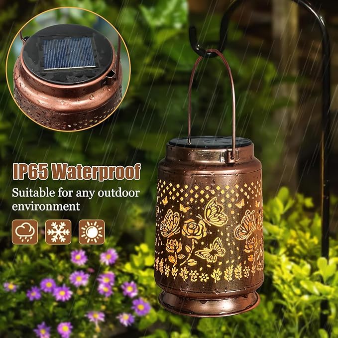 Butterfly Solar Lanterns Outdoor Waterproof, Christmas Birthday Retirement Gifts for Women Mom Grandma, Hanging Solar Lantern Garden Decor for Outside Yard Patio Garden Halloween Decorations