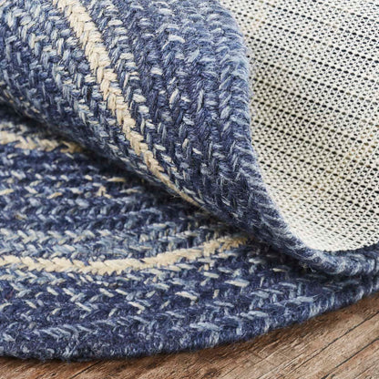 VHC Brands Great Falls Blue Rug with PVC Pad, Jute Blend, Oval, Blue White, 27x48 inches