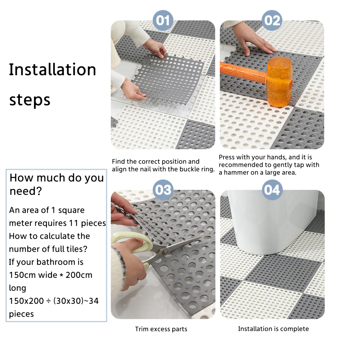 10Pcs Drainage Interlocking Floor Mats, 11.8”x11.8” Non-Slip Shower Bathroom Pool Tile for Flooring, Soft PVC Splicing Modular Cushion Mat, Rubber Flooring for Outdoor