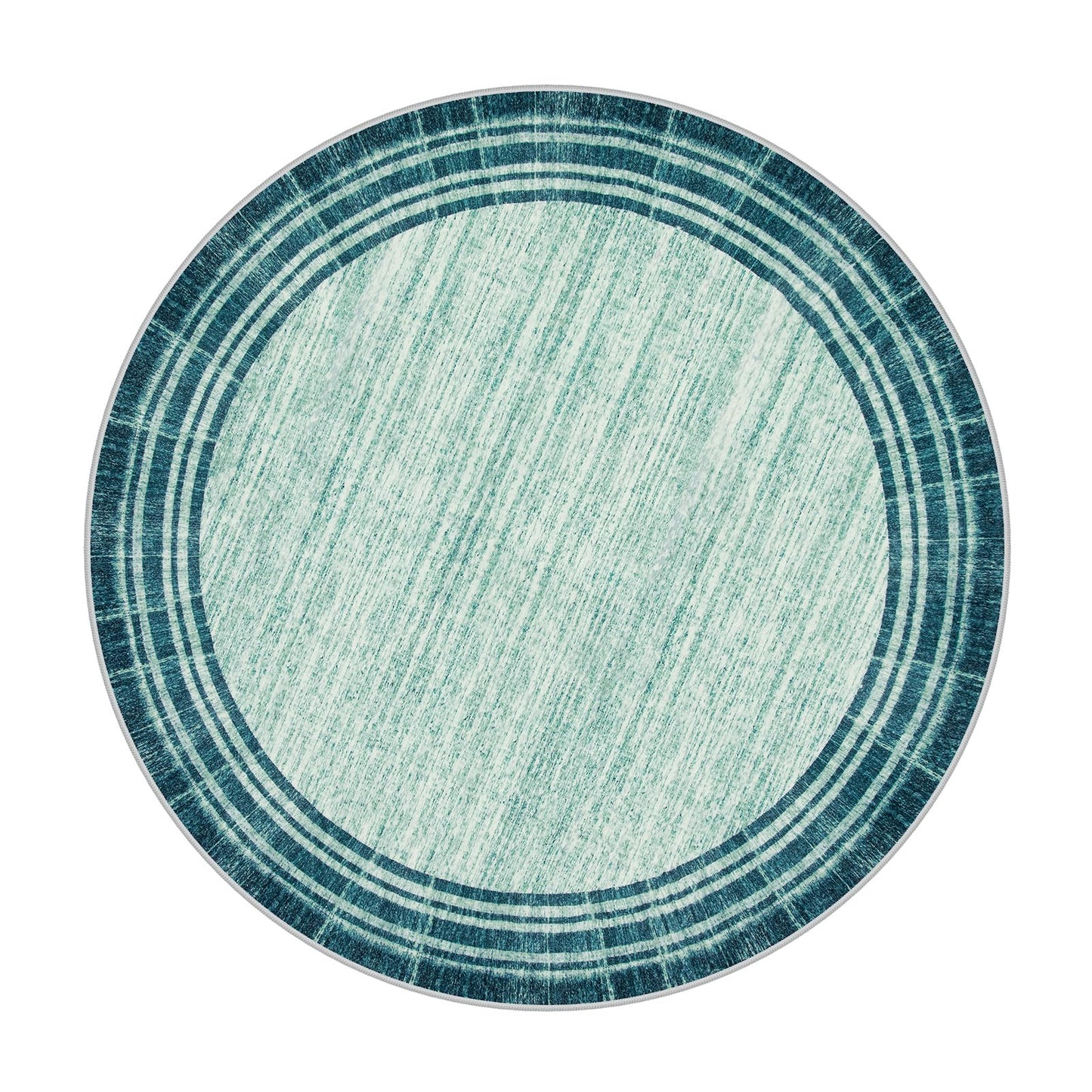 Lahome Amabel Abstract Round 4ft Entryway Rug, Washable Teal Entry Rugs Non Slip Circle Kitchen Carpet, Minimalist Border Dining Room Rug Indoor Room Carpet for Under Chair Coffee Table Entrance Mats