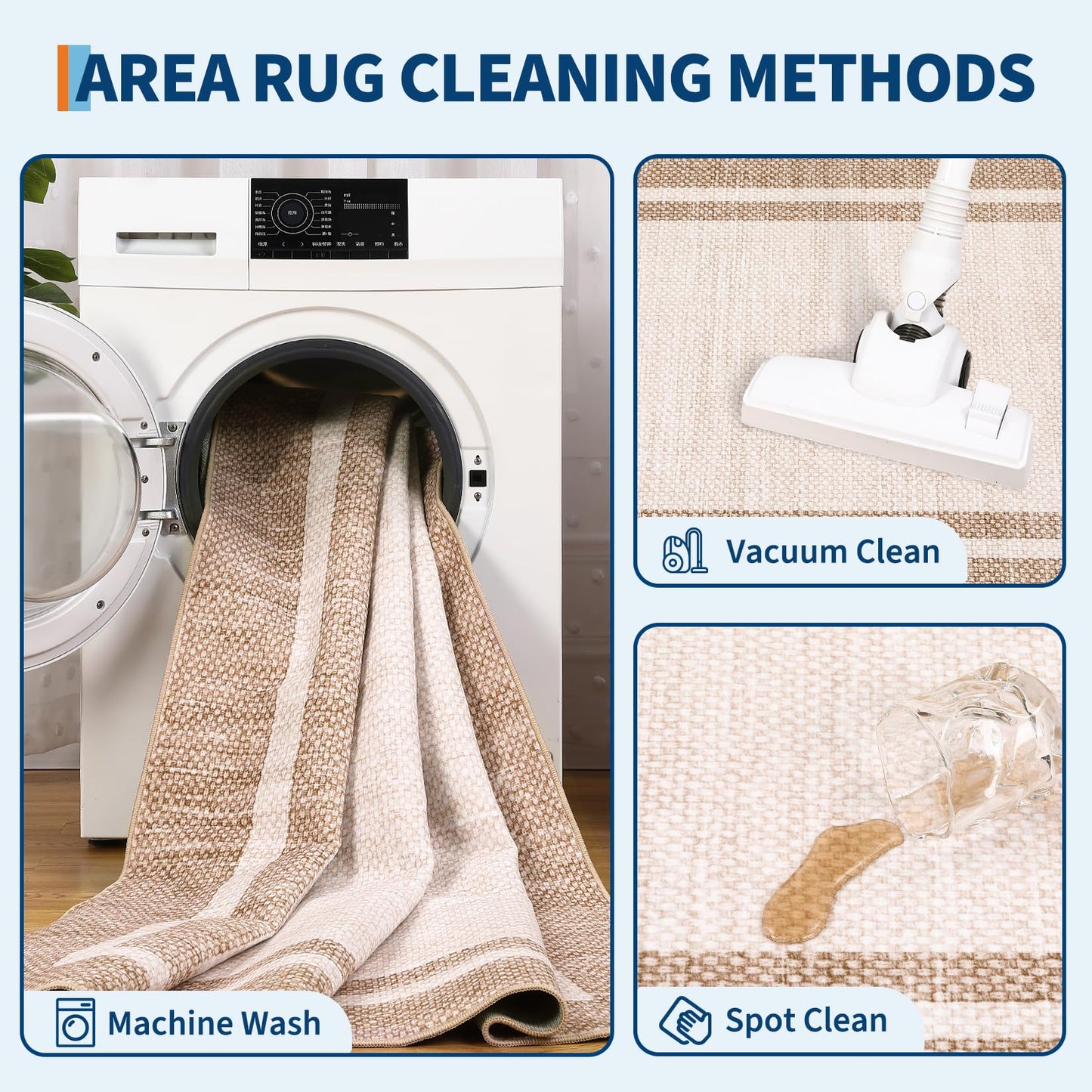 COZYLOOM 5x7 Living Room Rugs Washable Kids Bedroom Rug Non Slip Stain Resistant Modern Bordered Rug Non Shedding Low Pile Carpet Foldable Thin Minimalist Mats for Entryway Nursery Office, Beige