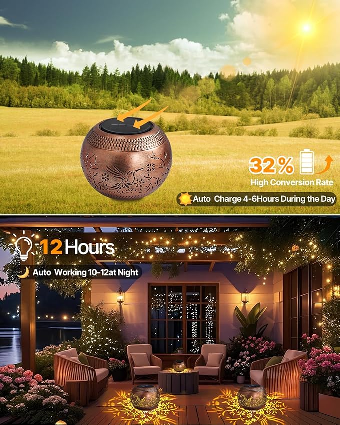 Solar Lanterns Outdoor Waterproof Hummingbird Garden Decor Birthday Gifts for Women, Mothers Day Gifts for Mom, Solar Table Lantern Decorations for Yard Patio Porch Deck Backyard Outside 2 Pack