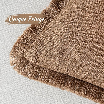 MIULEE Decorative Throw Pillow Covers Neutral Linen Fringe Throw Pillows Euro Shams Set of 2 Brown Boho Farmhouse Cushion Covers for Couch Sofa Bed Living Room Spring Home Decor 22x22 Inch