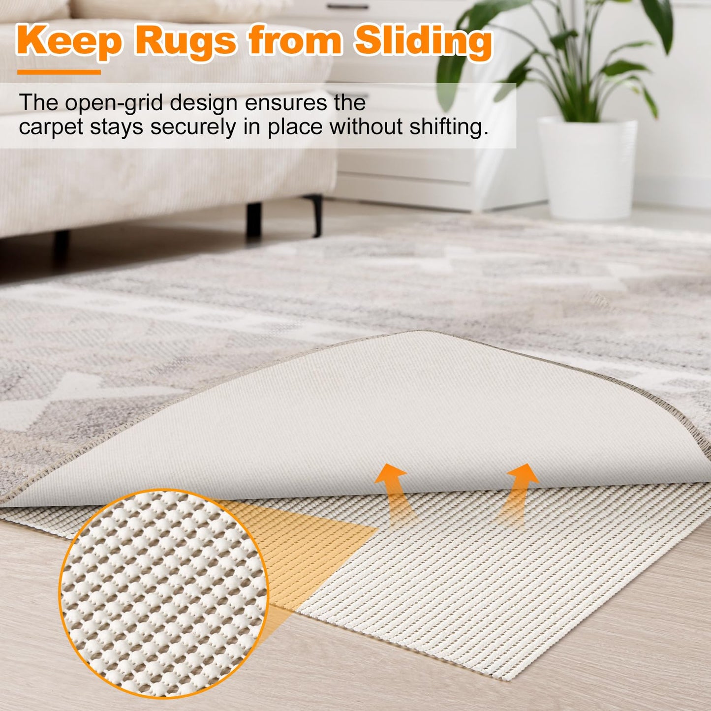 Songrey Non-Slip Rug Pad Gripper 2x3 FT, Extra Thick Carpet Pads for Hard Surfaces, Prevents Sliding and Secures Rugs, Provides Floor Protection with Comfort Cushioning