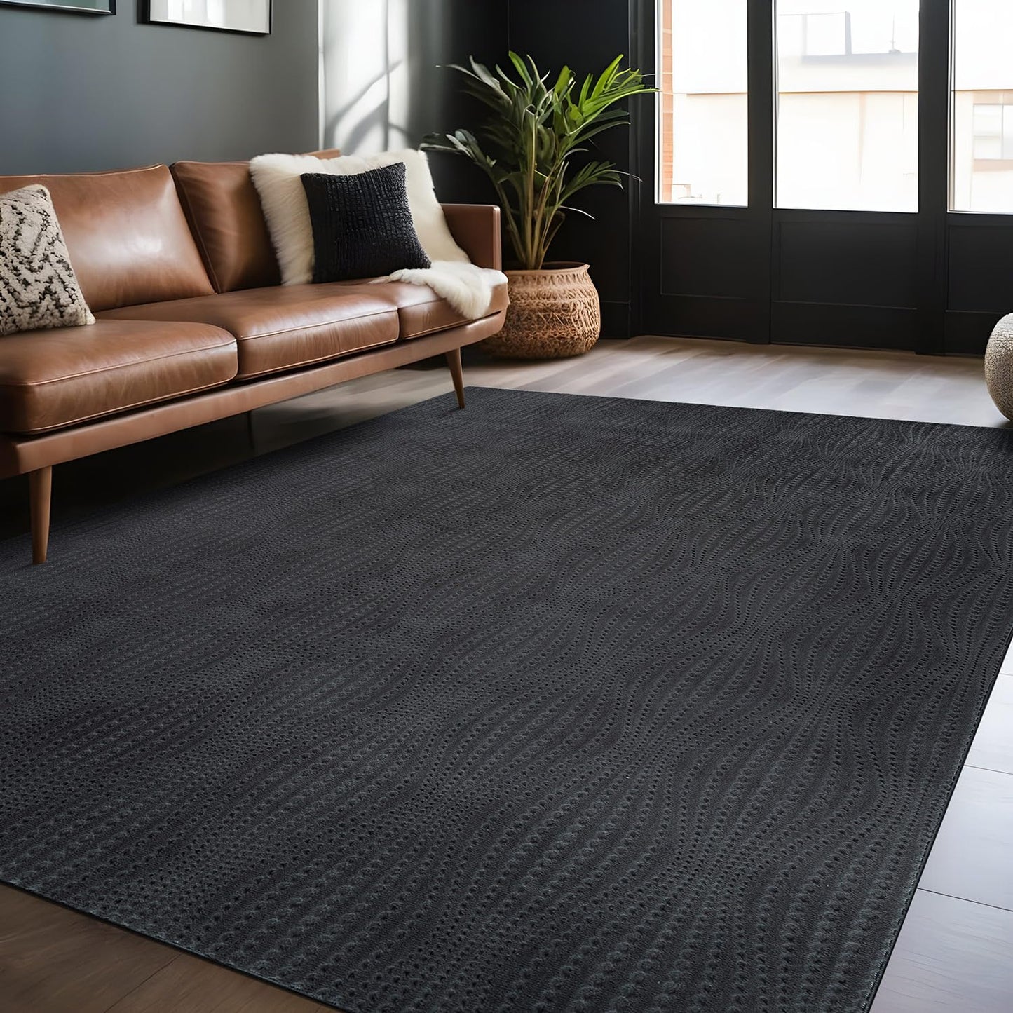 Luul Home Modern Dark Gray Non Slip Rug Solid 5x7 Non Skid Soft Rubber Back Area Rugs for Living Room Kitchen Bedroom Bathroom Dining Room Easy Cleaning Stain Resistant Non Shedding Carpet 5 x 7