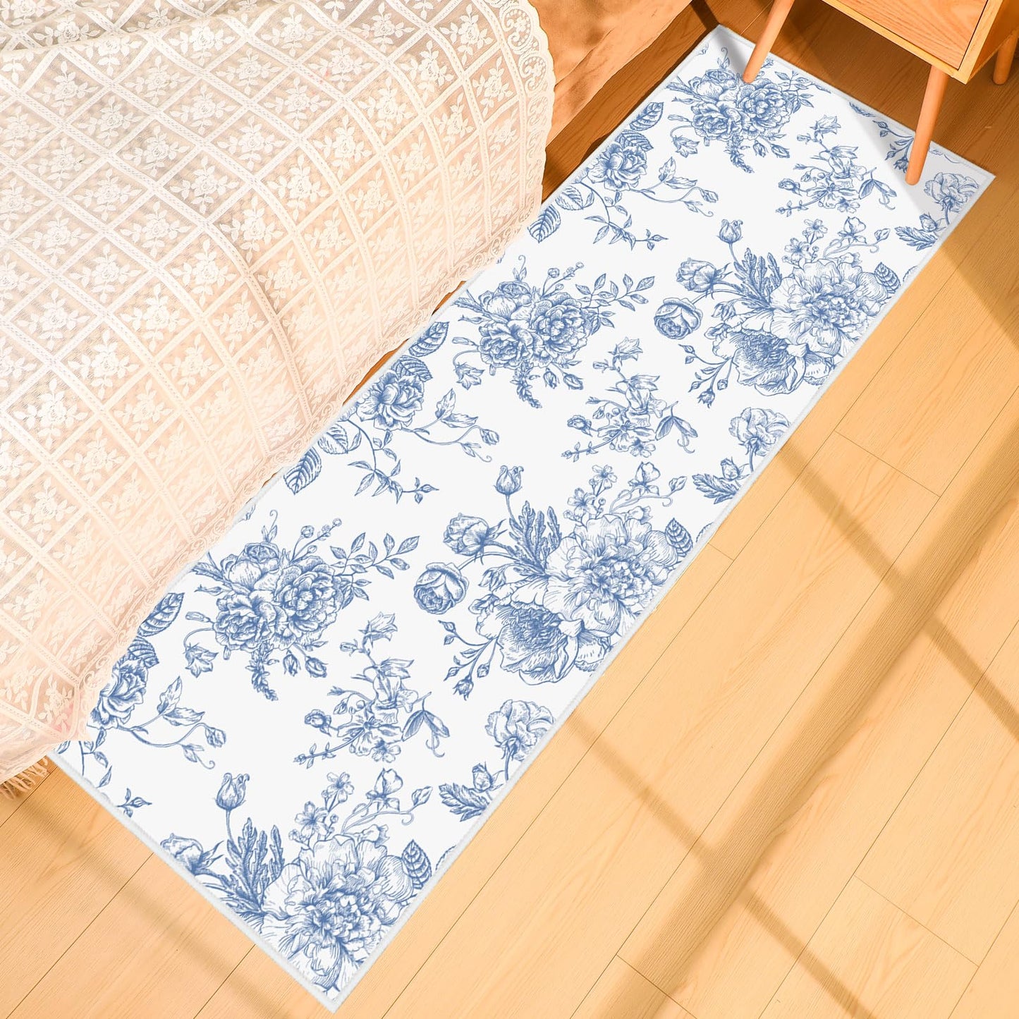 Drydiet Blur Floral Runner Rug 2 x 6 ft Large Something Blue Before I Do Soft Washable Rug with Non Slip, Low Pile Stain Resistance Carpet for Entryway Hallway Kitchen Laundry Living Room