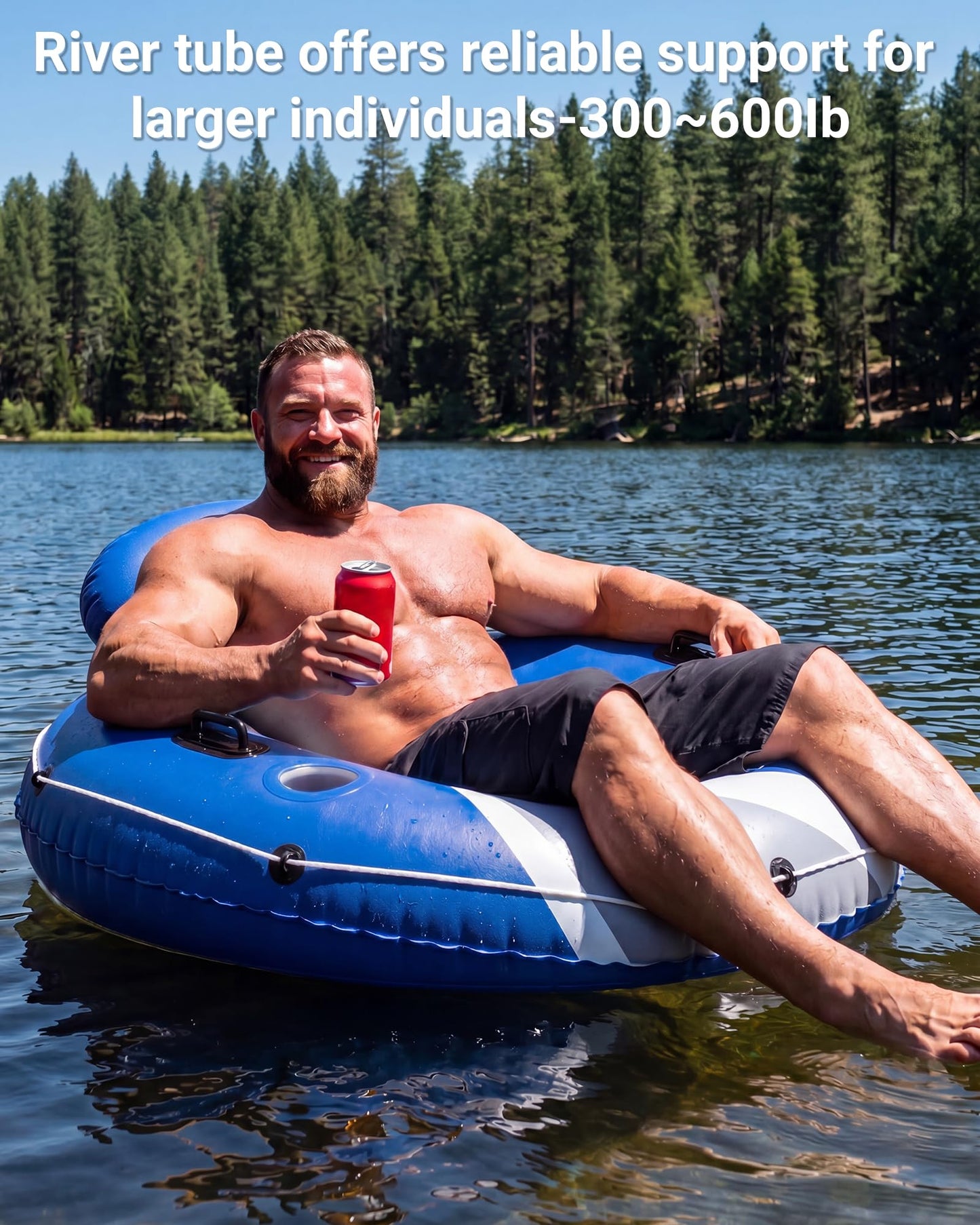 River Tube for Adults, Tube for River Floating, Heavy Duty River Tube for Beach Lake Rafting, River Floats with Mesh Bottom, Puncture-Resistant, Breathable & Fun for Adults, CQ08BL-48''