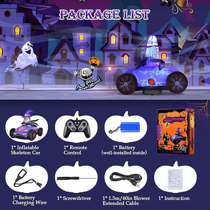 KLYLOP Halloween Toys for Kids, Halloween Inflatables Kids Toys with 3.5FT Remote Control Skull Toys Car, Blow Ups Yard Decor with Built-in LEDs for Holiday Decorations Outdoor for Children