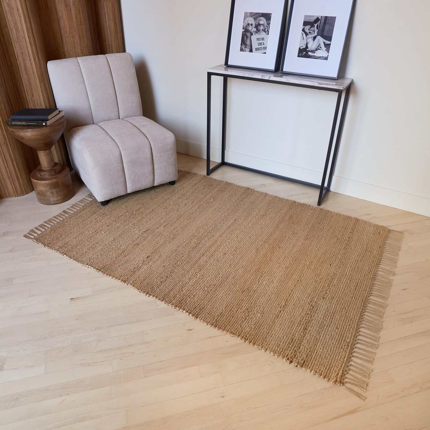 KIBAGA Beautiful Jute Area Rug for Your Home - This Natural 4x6 ft Hand Woven Rug Fits Perfectly Into Your Entry Area, Kitchen Or Living Room - Modern Braided Mat Enhances Any Boho/Farmhouse Decor