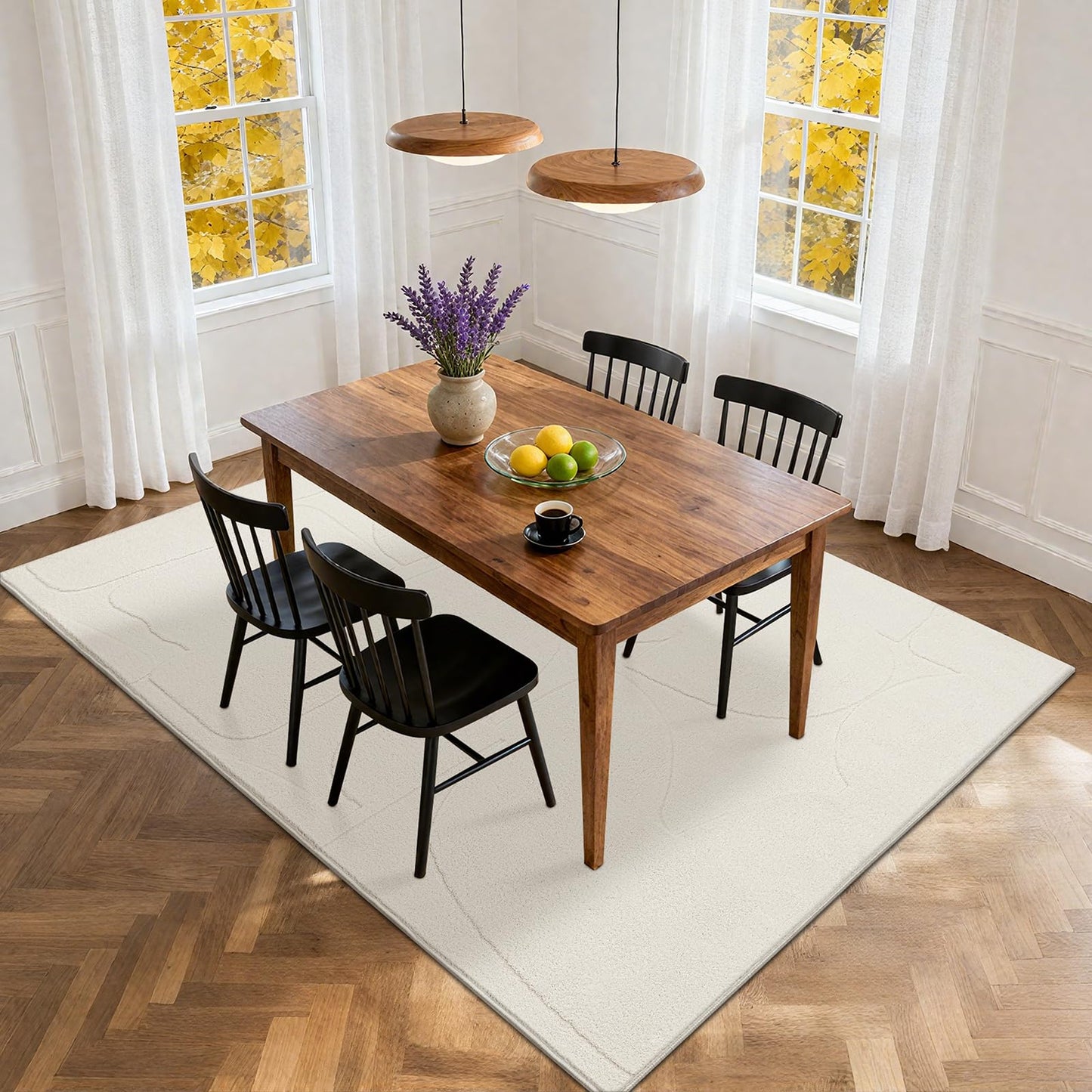SHACOS Soft Cozy Modern Abstract Area Rugs 4'x6' High Low Pile Non Slip Washable Scandinavian Minimalist Rug Carpet for Living Room Bedroom Dining Room, Cream