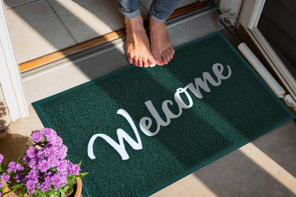 T.HENV Welcome Mat Outdoor Indoor, 32x20 100% Waterproof Front Door Mat Outside Entrance, All-Weather Quick Dry Doormat, Low Profile Patio Proch Entryway Mat, Non Slip, Easy Clean, Green-White
