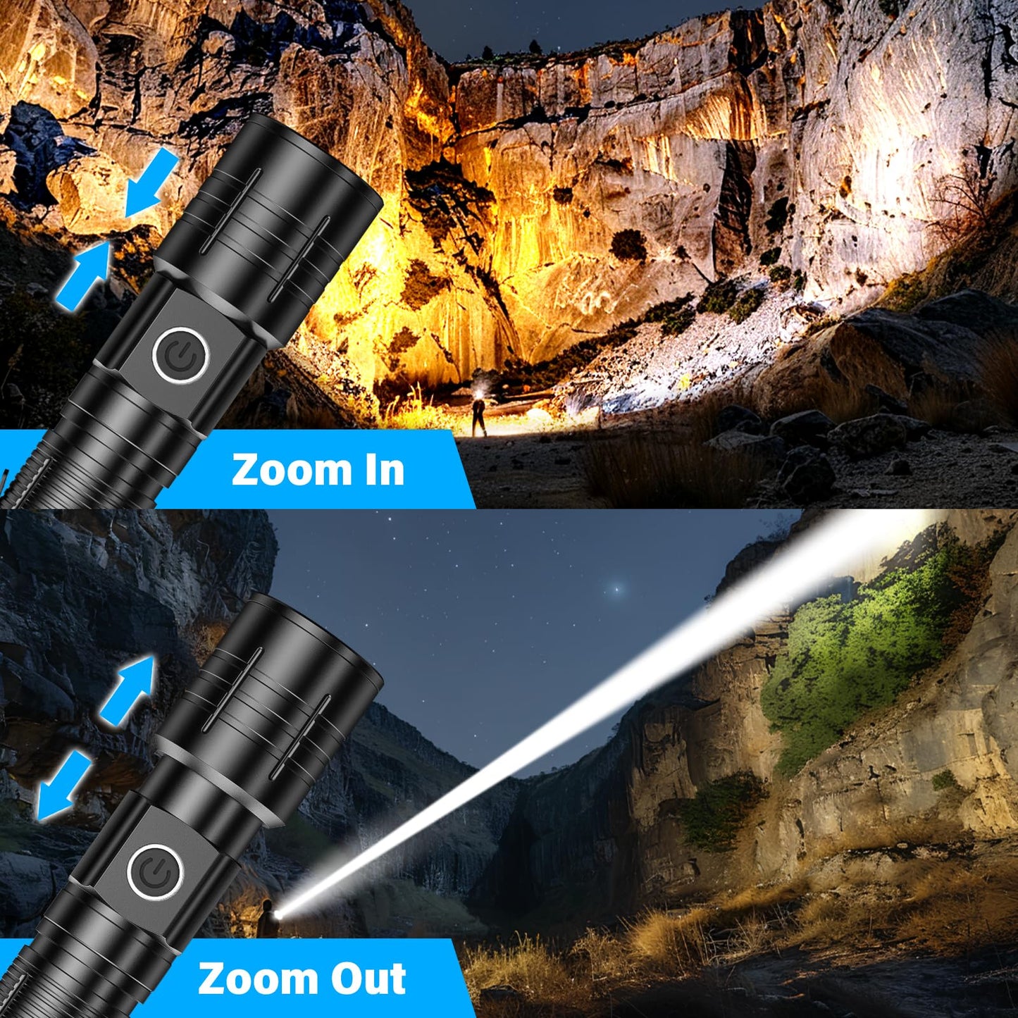 AdamStar Flashlights High Lumens Rechargeable Super Bright LED Flashlight with Dimmable, Zoomable Beam Tactical Flash Lights Small Powerful