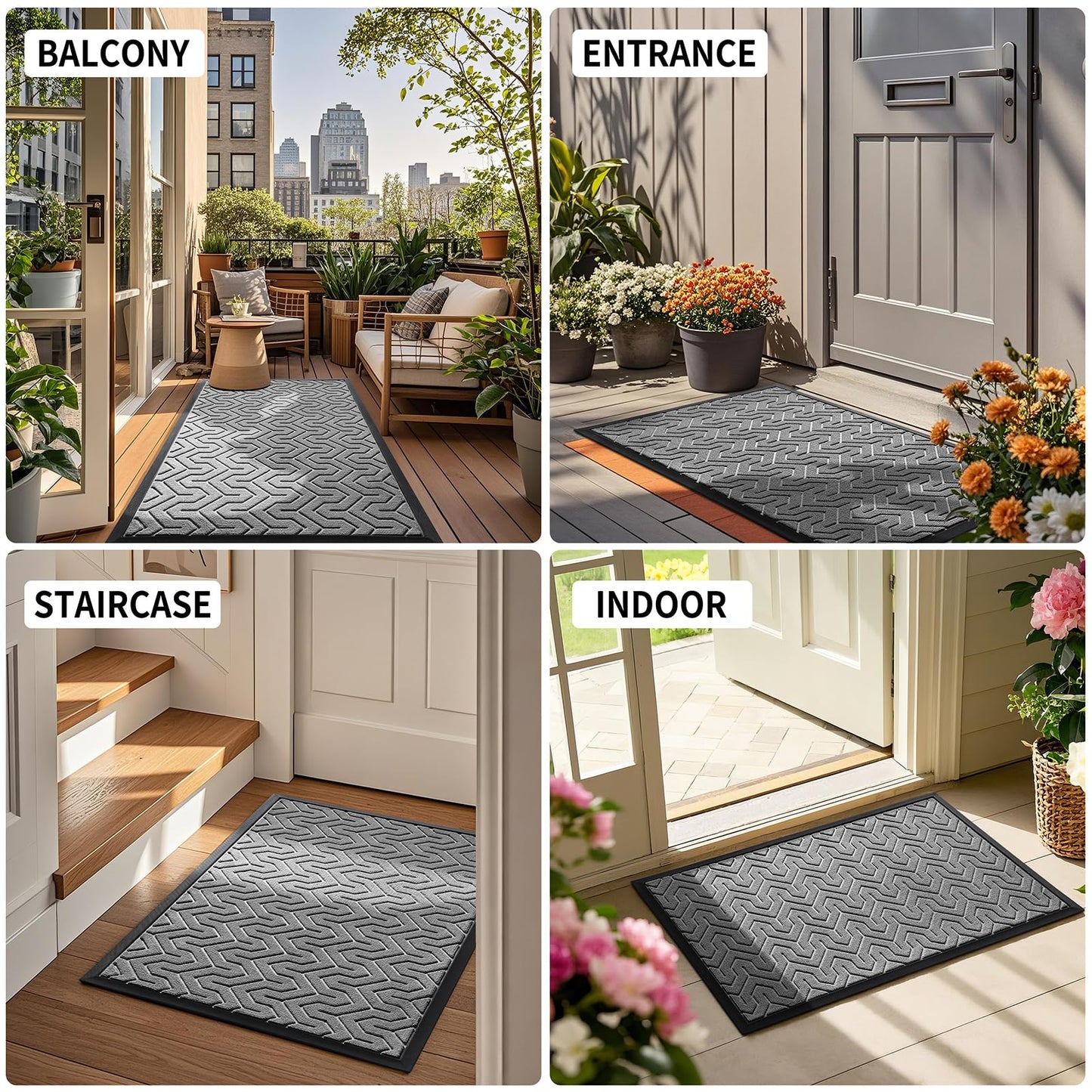 Yimobra Front Door Mat Outside Entrance 29.5x17, Waterproof Heavy Duty Outdoor Mats for Front Door, Non Slip Rubber Entry Mat for Garage Patio Indoor, Grey