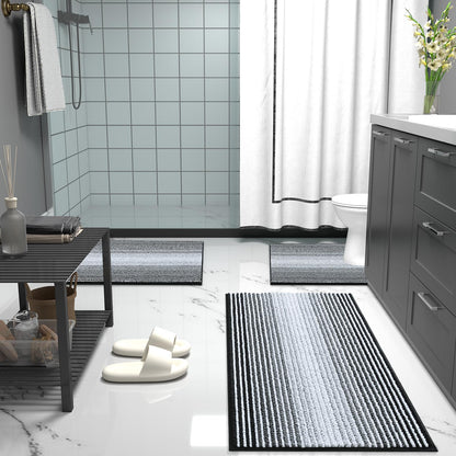 OLANLY Bathroom Rugs 30x20, Extra Soft Absorbent Chenille Striped Bath Rugs, Rubber Backing, Machine Wash Dry, Bath Mats for Bathroom Floor, Tub and Shower, Home Decor Accessories, Black