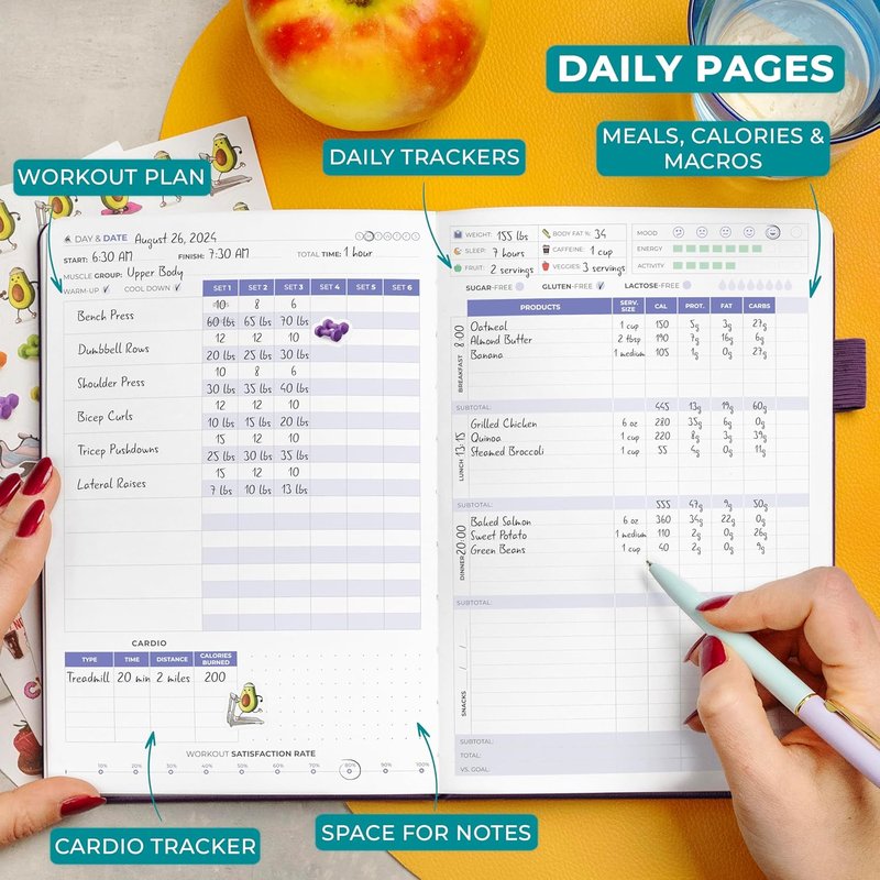 Clever Fox Fitness Journal - Guided Daily Workout & Meal Tracker for Weight Loss | Purple