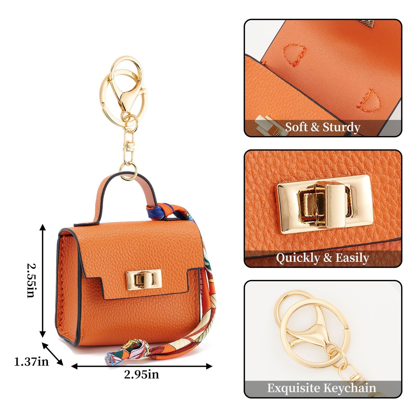 WOZEAH Mini Backpack Keychain for Women,Small Change Pouch Coin Purse Twist-lock with Key Headset Bag（Orange）