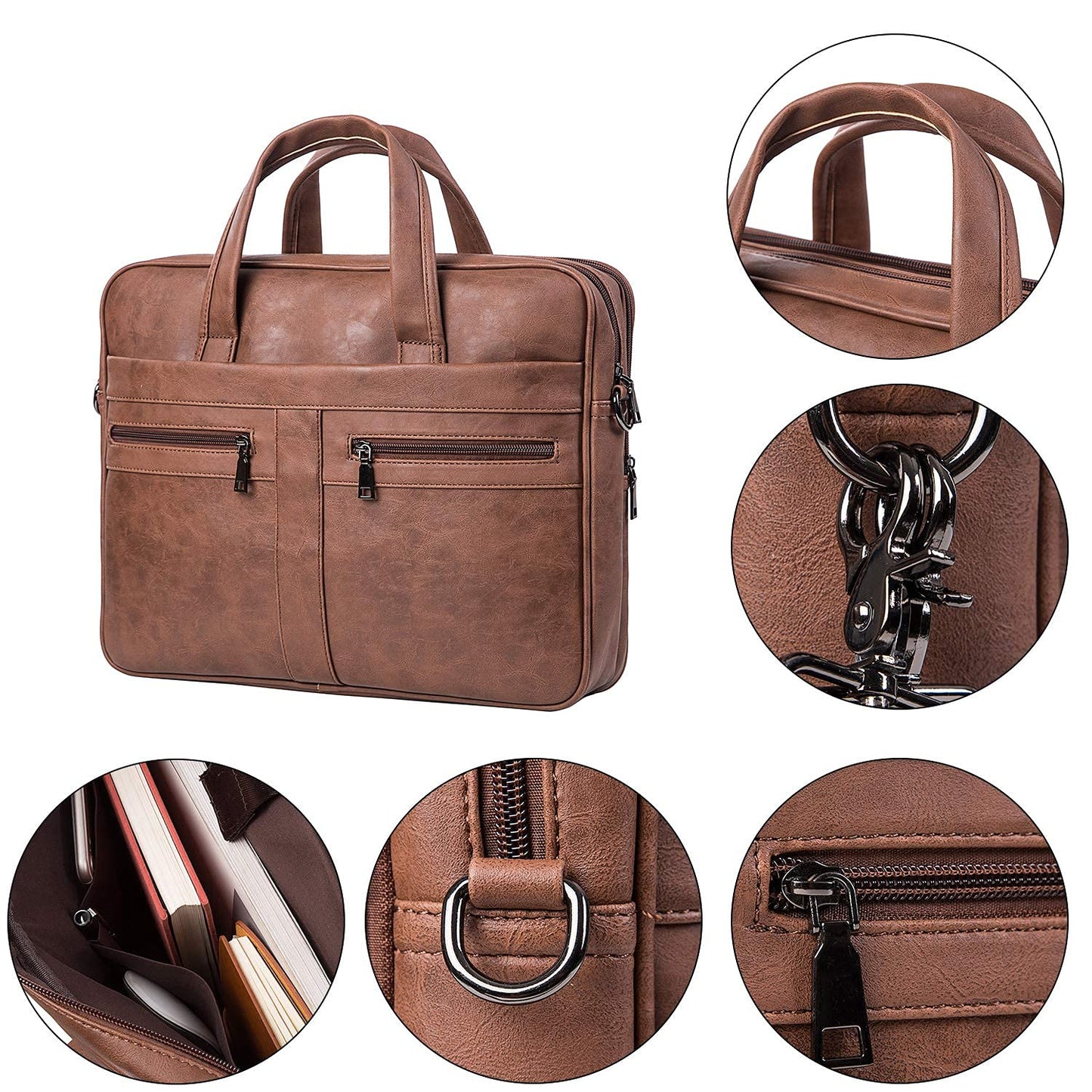 seyfocnia Men's Leather Messenger Bag, 17.3 Inches Laptop Briefcase Business Satchel Computer Handbag Shoulder Bag for Men-Brown