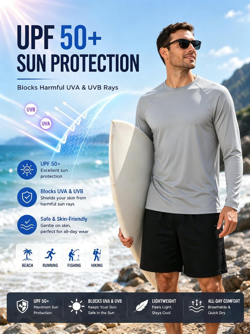 Mens Rash Guard Shirt Sun Shirts Long Sleeve UV Sun Protection SPF T-Shirts UPF 50+ Fishing Swim Shirts for Men Workout Shirt 3 Pack