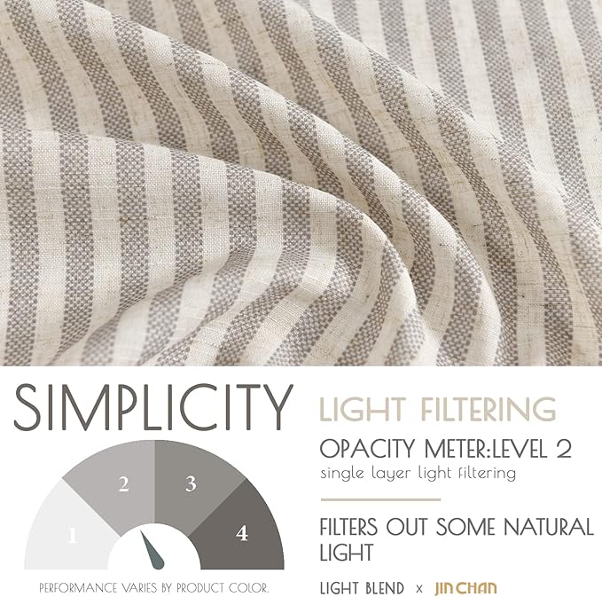 jinchan Tab Top Linen Kitchen Curtains 24 Inches Striped Tier Curtains Farmhouse Modern Cafe Style Small Window Treatments Airy Light Filtering Rod Pocket for Living Room Bathroom 2 Panels Taupe Grey