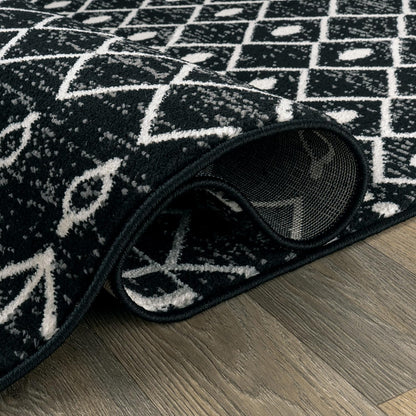Rugshop Boho Black and White Tribal Area Rug – Geometric Diamond and Stripe Pattern Carpet for Living Room, Bedroom, or Entryway – Soft Modern Bohemian Floor Décor 2' 3" x 8' Runner Black