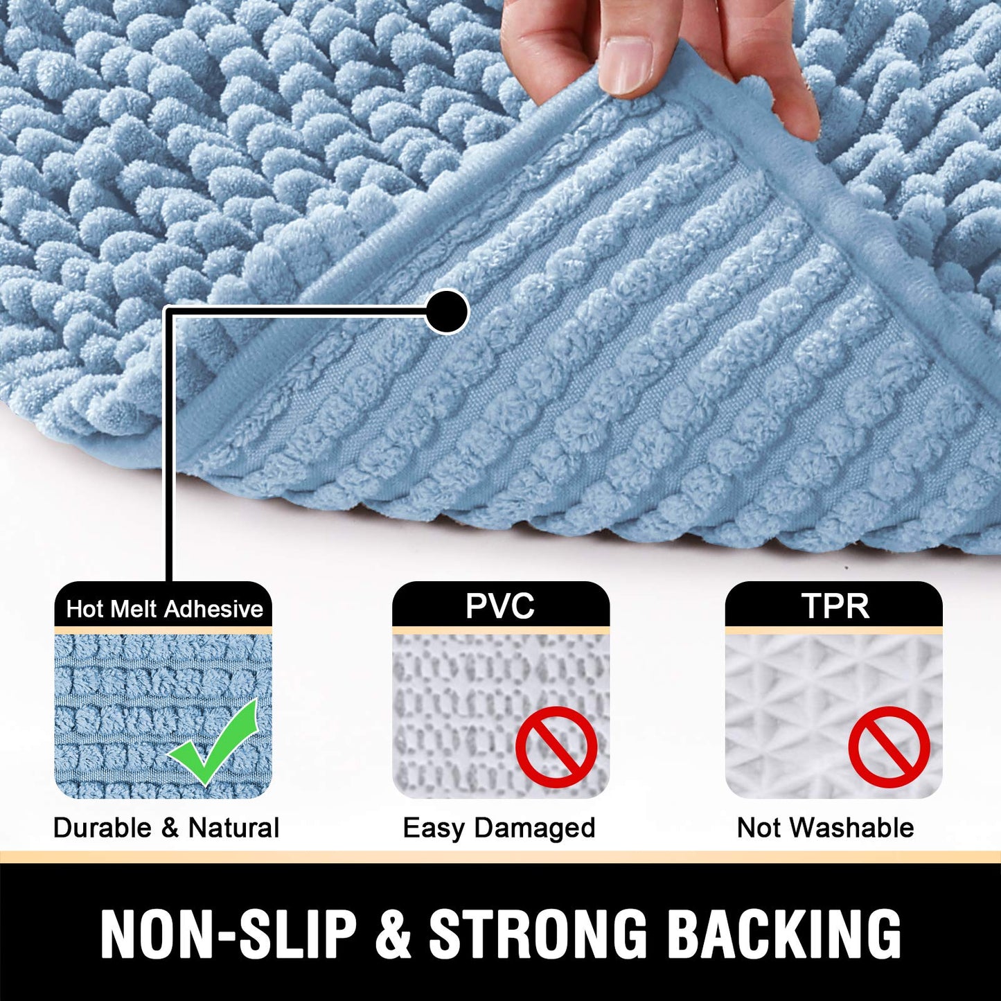 H.VERSAILTEX Bathroom Rugs Bath Mats Non Slip Luxury Chenille Bathroom Runner Rug 24x47 Extra Soft and Absorbent Shaggy Rugs Washable Dry Fast Area Carpet Mats, Tub - Cool Blue