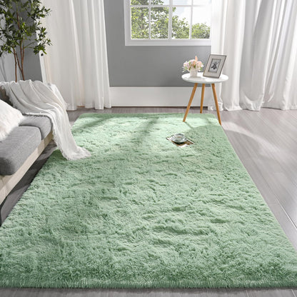 Pettop Fluffy Sage Green Area Rug for Bedroom Living Room, 4x6 Feet Soft Plush Fuzzy Rugs for Girls Kids Boys, Non-Slip and Washable Rug for Nursery Classroom, Carpet for Rooms Decor