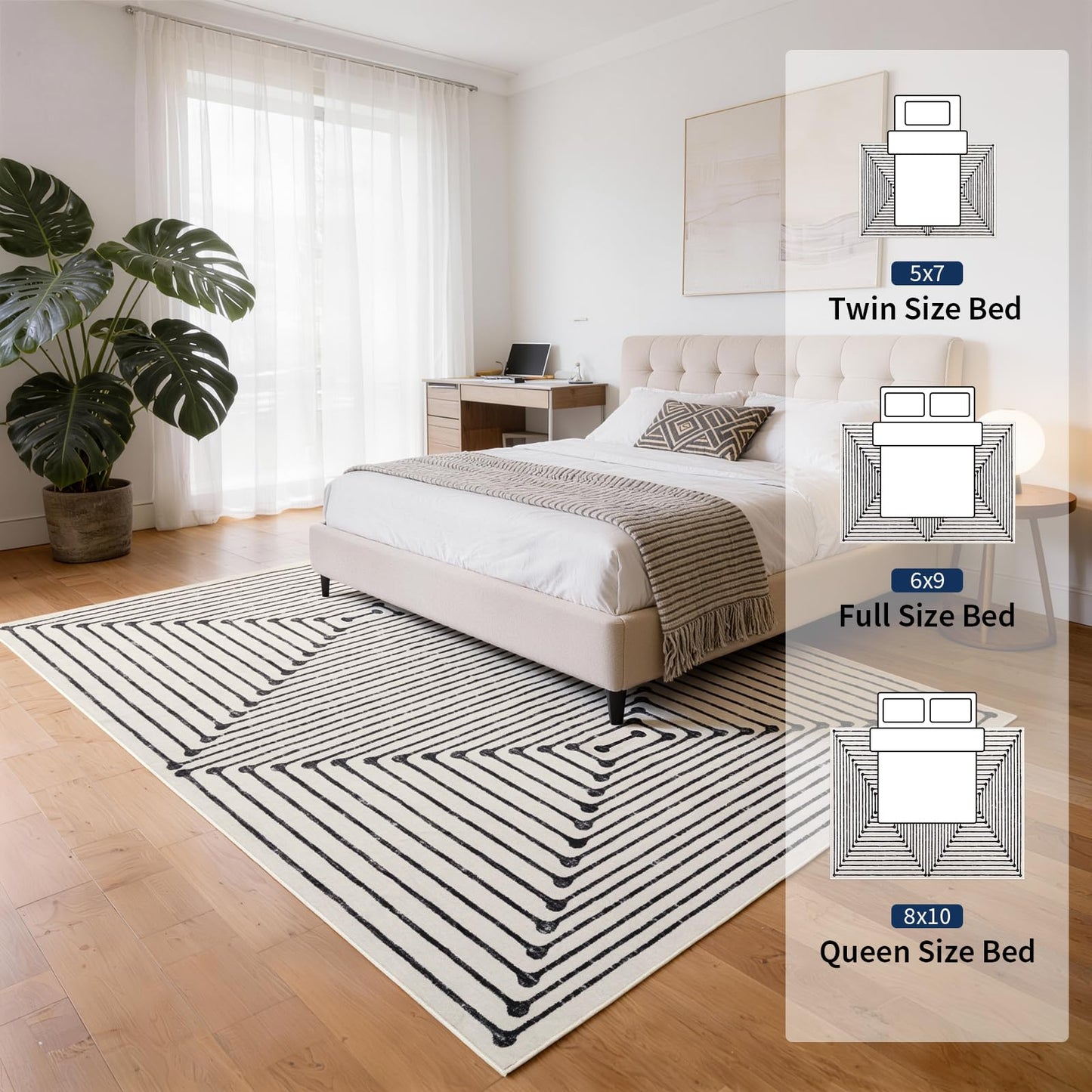 YIHOUSE Washable 8x10 Area Rugs for Living Room, Black and White Striped Rug for Bedroom Non Slip Low Pile, Large Modern Geometric Carpet for Playroom Dining Room Home Office Decor