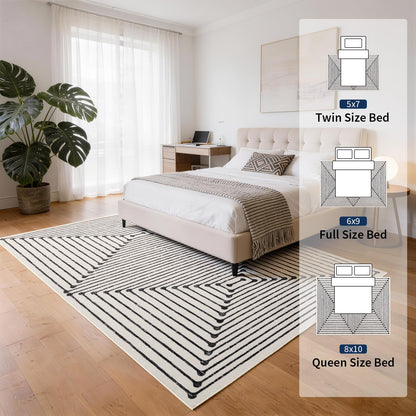YIHOUSE Washable 8x10 Area Rugs for Living Room, Black and White Striped Rug for Bedroom Non Slip Low Pile, Large Modern Geometric Carpet for Playroom Dining Room Home Office Decor