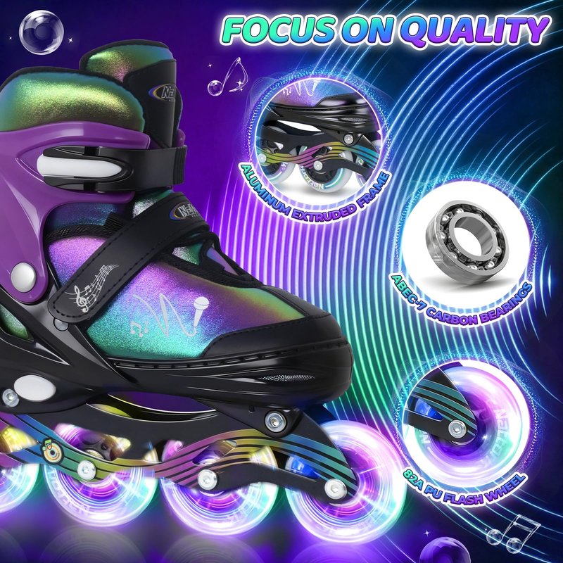 Nattork Adjustable Inline Skates for Kids & Teens with Flashing Light-Up Wheels, Gradient Color ABEC-7 Bearings for Smooth Glide, Safe & Durable Sizing Adjustable Skates Voilet
