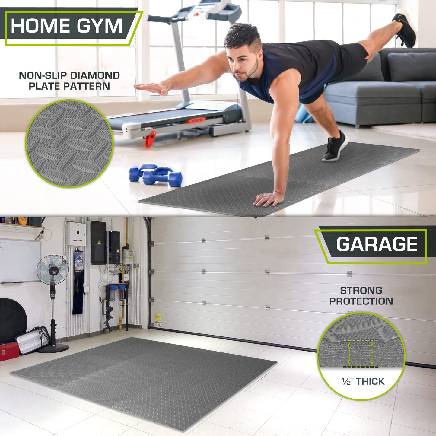 ProsourceFit Exercise Puzzle Mat ½-inch, EVA Interlocking Foam Floor Tiles for Home Gym, Workout Equipment, Kids Play Areas, Grey, 24 SQ FT - 6 Tiles
