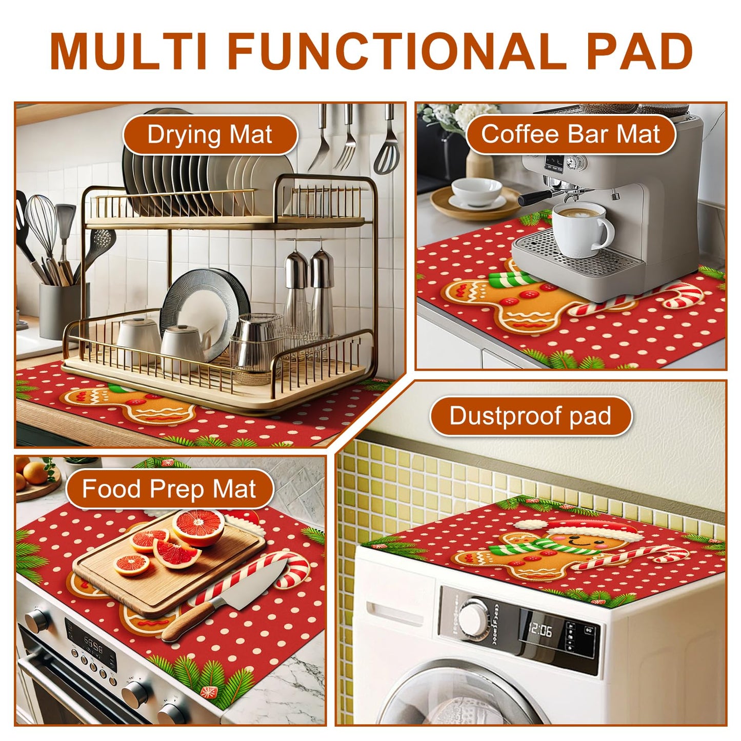HOMETITUTE Stove Top Covers for Electric Glass Stove 28x20 Inch Gingerbread Man Christmas Cooktop Protector Heat Resistant Counter Cover Dish Drying Mat for Kitchen RV Camper