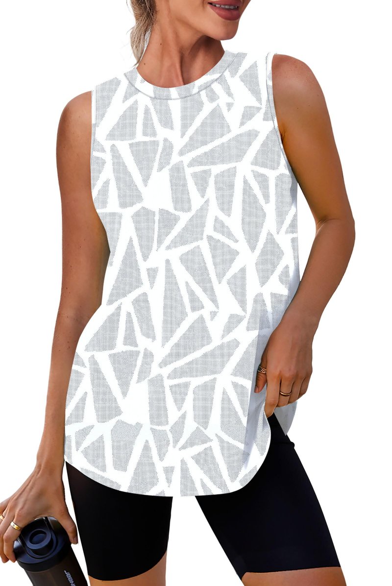 Workout Tank Tops for Women Sleeveless Running Athletic Loose Fit Yoga Tops Active Shirts Sports Gym Exercise White Print M