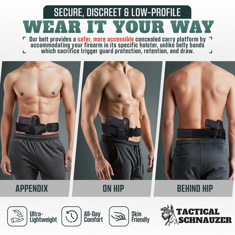 Tactical Schnauzer Concealed Carry Gun Belt | Use Your Own IWB Holster for Secure Retention and Safe Trigger Guard Protection - Concealed Carry for Men & Women