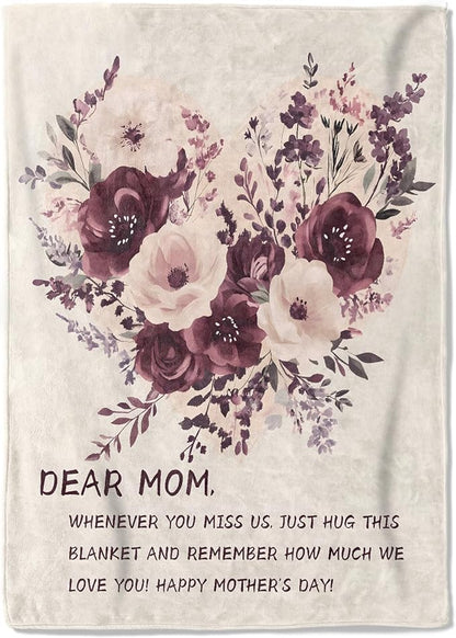 Fleece Blanket - 50x60in Mom from Daughter Birthday Heartfelt Message Floral Loving Throw Blankets,Soft Cozy Lightweight, Ideal for Living Room Home Decor