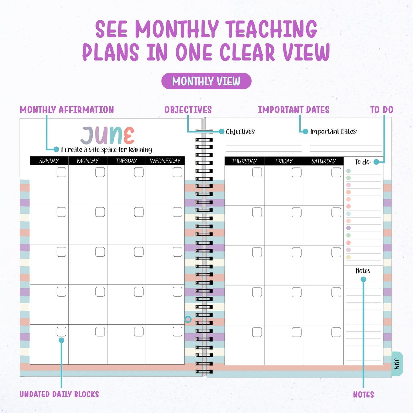 Decorably 12 Months Weekly and Monthly Undated Teacher Planner, 8.5x11inch Spring-Bound Teacher Lesson Planner with Contacts and Schedule Page, Communication Logs, and Classroom Planning