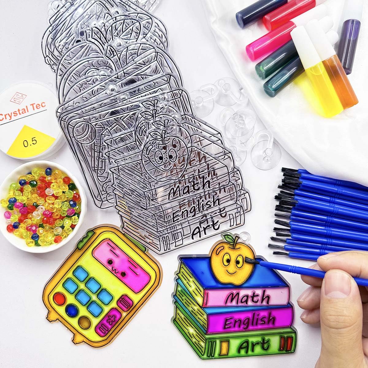 30 Sets Suncatcher Kit Back to School Suncatchers Apple Pencil Window Paint Art Drawing DIY Craft Kits Sun Catchers First Day of School Supplies for Stationery Party Gift Exchange Classroom Activities