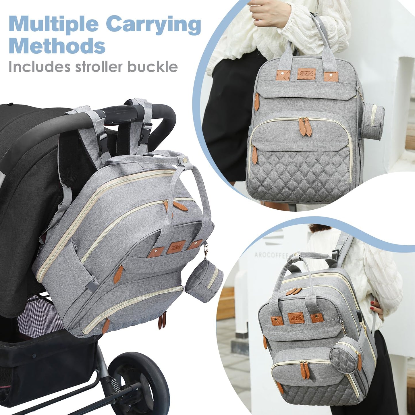 JSTPRO Diaper Bag Backpack, Large Diaper Bag with Changing Station, Baby Bag, New Mom Gifts, Lightweight Waterproof Unisex Diaper Bag with Insulated Pockets and USB Charging Port, Grey