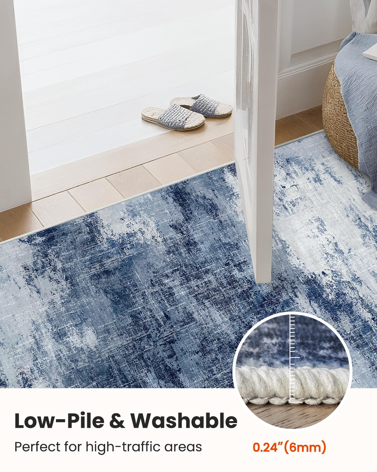 AMADA HOMEFURNISHING 9x12 Area Rugs for Living Room, Modern Large Area Rugs with Non-Slip Backing & Low Pile, Neutral Soft Washable Rug for Nursery, Bedroom, Dinning Room, Playroom, Dark Blue