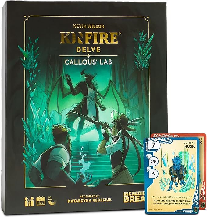 Kinfire Delve: Callous’ Lab – Tactical Solo or 2-Player Card &amp Dice Game Puzzle-Focused Adventure with Replayable Depths Ages 14+ 60+ Min Gameplay (Part of the Kinfire Universe: 5 Standalone Ga