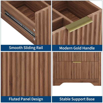 IDEALHOUSE 30" Walnut Fluted Bathroom Vanity with Sink, Farmhouse Freestanding Bathroom Sink Cabinet with 2 Drawers & 1 Flip-Down Drawer, Easy Assembly & Cleaning