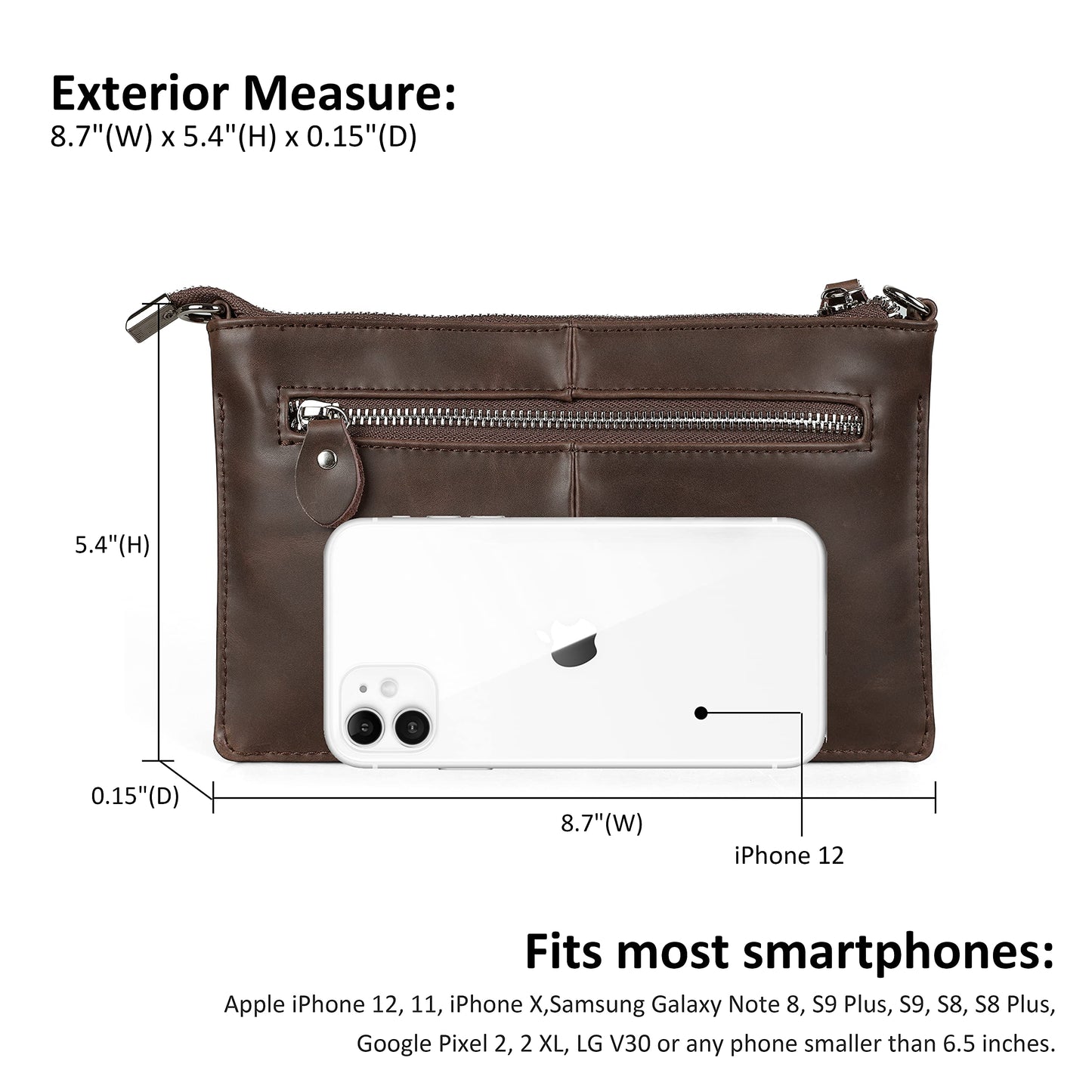 befen Vintage Brown Crazy Horse Leather Wristlet Clutch Wallet Purse Small Crossbody Bag for Women with RFID Card Slots (Mocha)