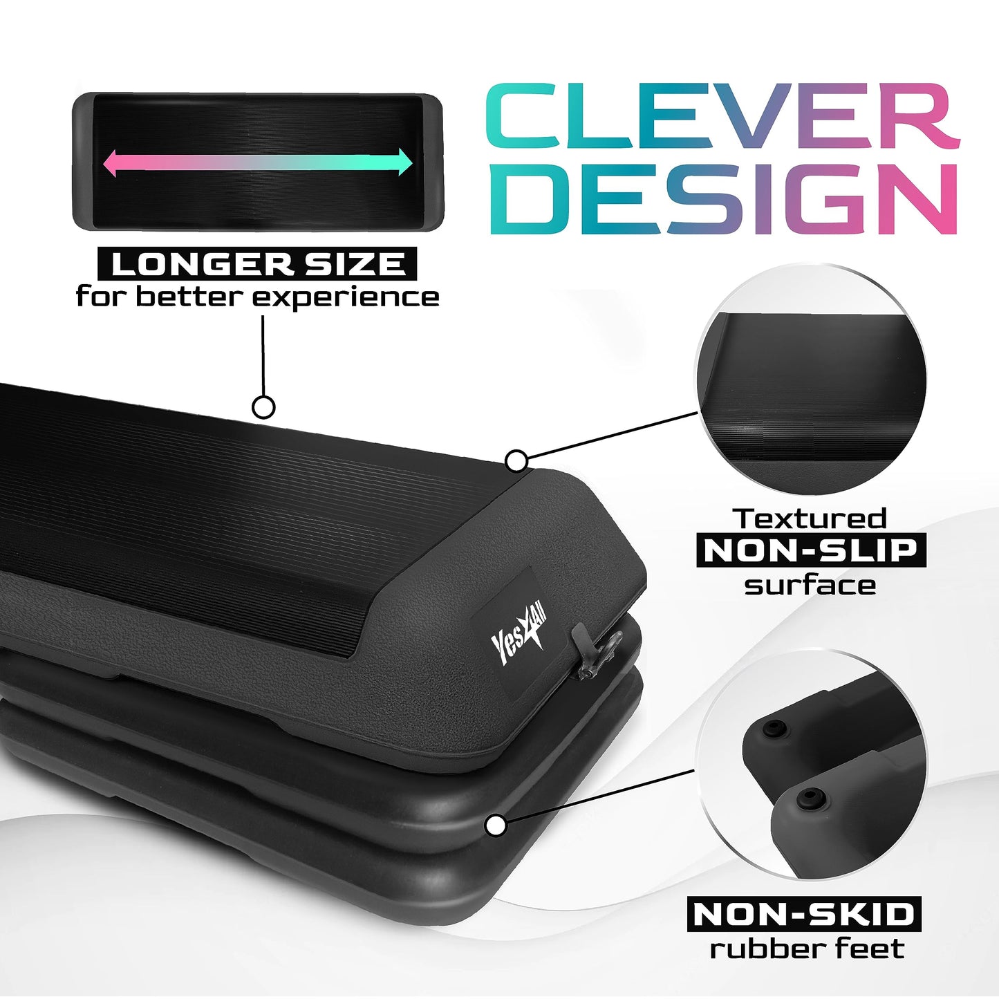 Yes4All Adjustable Workout Aerobic Exercise Step Platform Health Club Size with 4 Adjustable Risers Included and Advanced Risers Options - Black