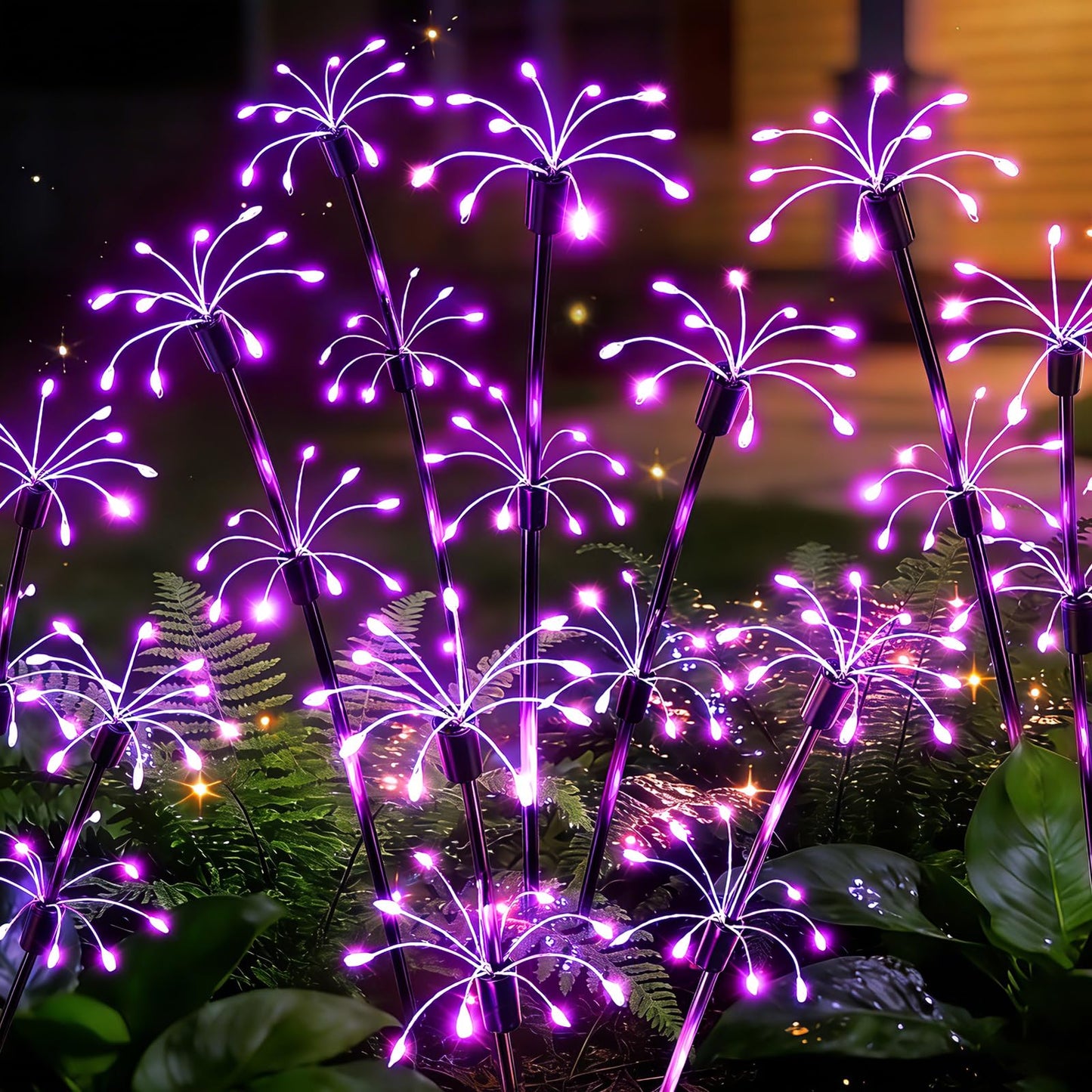 Solar Garden Lights Outdoor, 6 Pack 2-Layer Purple Solar Firework Lights, Waterproof Starburst Fairy Light Garden Decor for Yard Patio Pathway Lawn, Unique Gifts for Women Mom Grandma Mother's Day