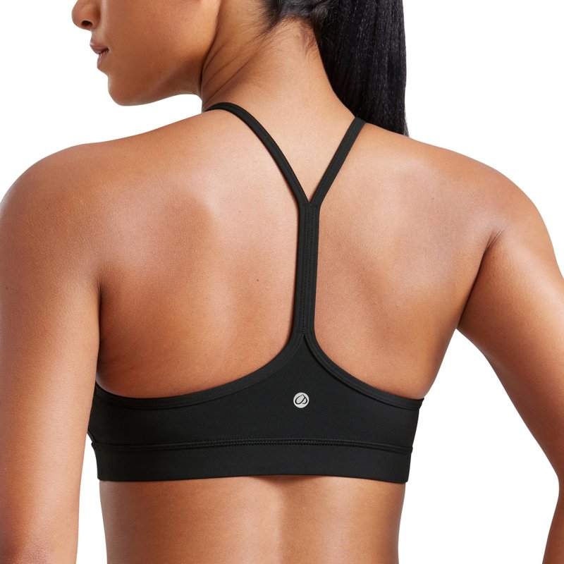 CRZ YOGA Butterluxe Y Back Sports Bras for Women - Padded Racerback Low Impact Spaghetti Thin Strap Workout Yoga Top Black Large