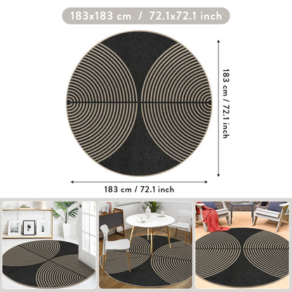 Lahome Enfys Modern Rainbow Round Rug, 6ft Easy Jute Circle Patio Rug Washable Indoor Outdoor Carpet for Living Room, Farmhouse Natural Contemporary Round Mat for Entryway Backyard Porch